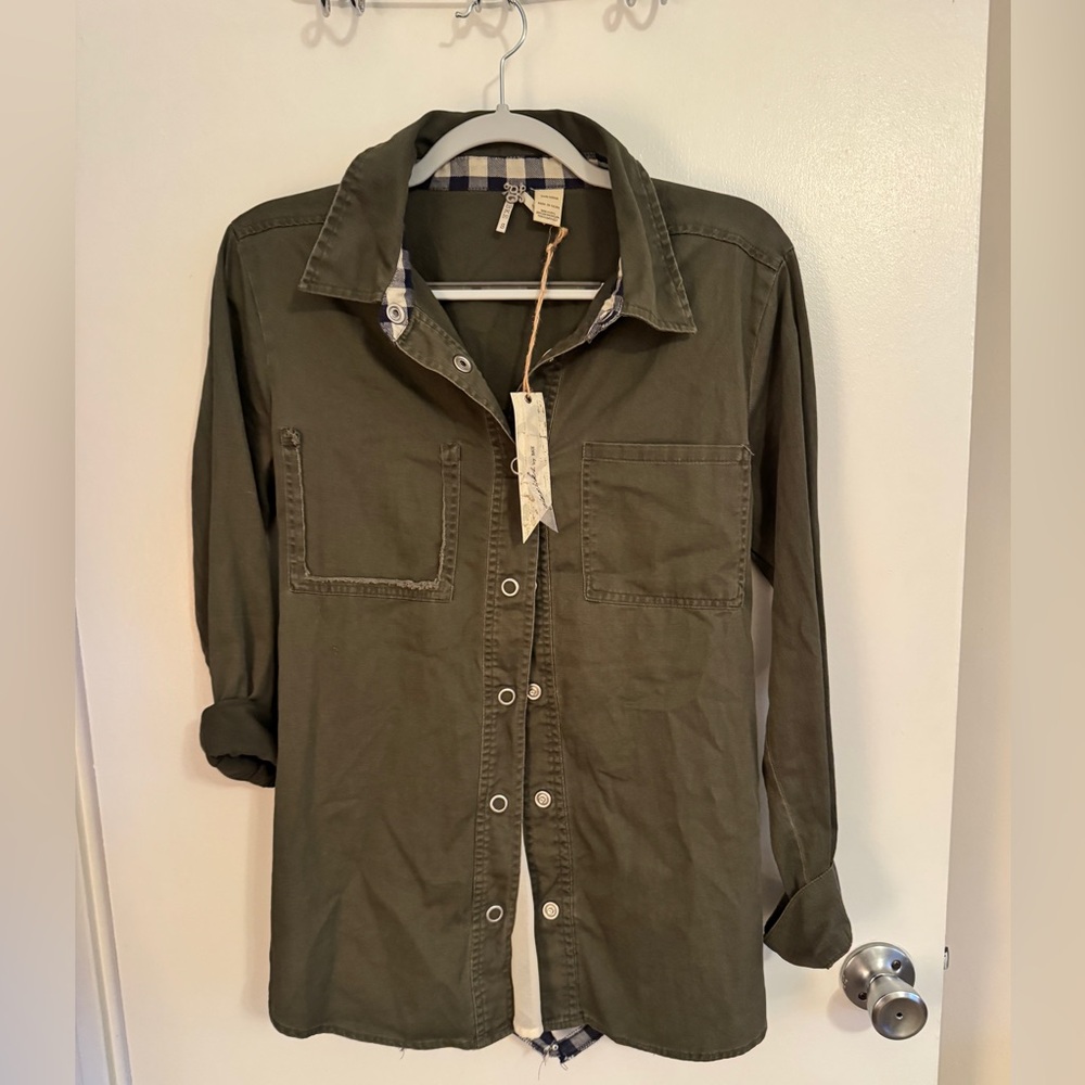 Gimmick BKE Olive Eclectic, Moto ART Shirt Jacket with sheer back Buckle size sm